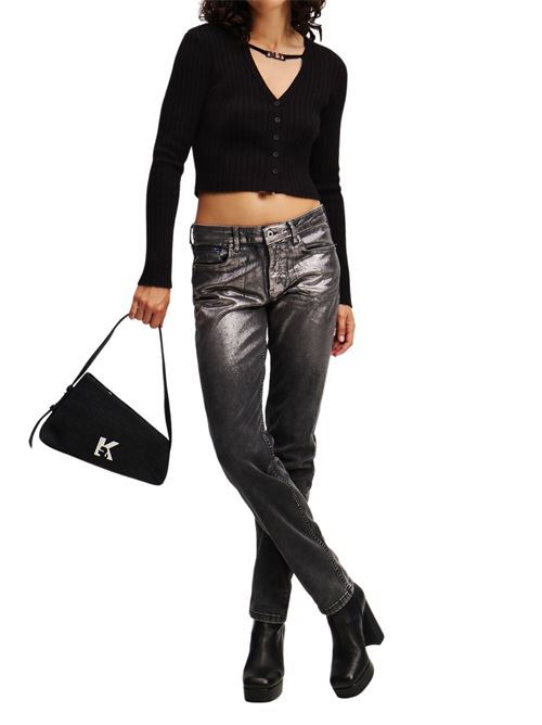 Cardigan crop nero in poliestere Karl Lagerfeld jeans | A1W18027999